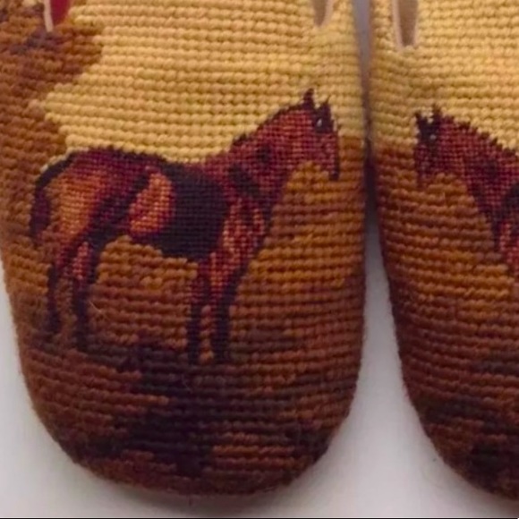 GLADSTONE🐎Equestrian Horse🐎Needlepoint Flats Slides 8 Original Box Very RARE! - Picture 5 of 12